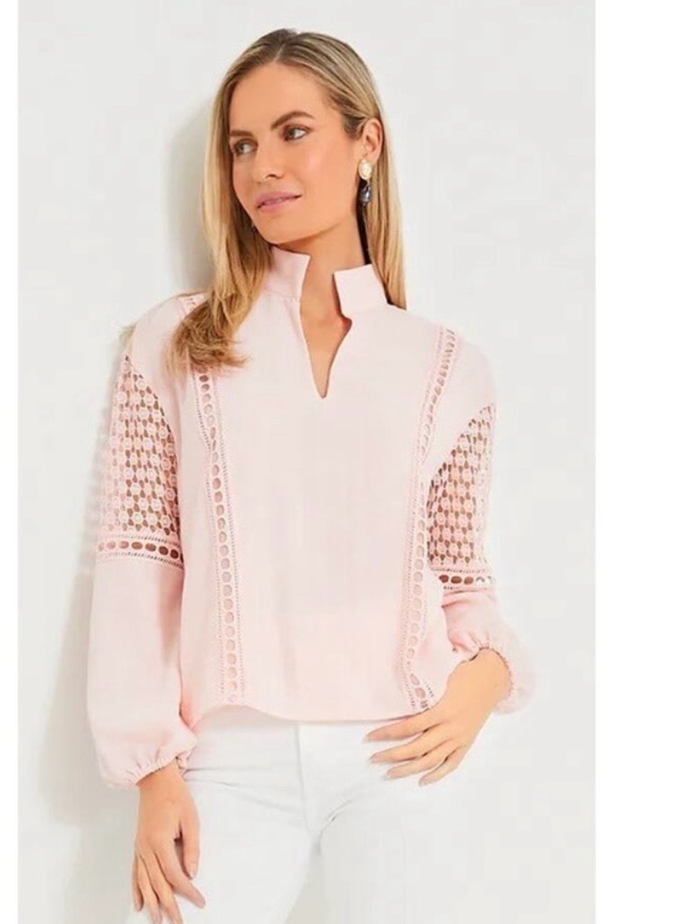 Tuckernuck Jane pink lined salt eyelet blouse top